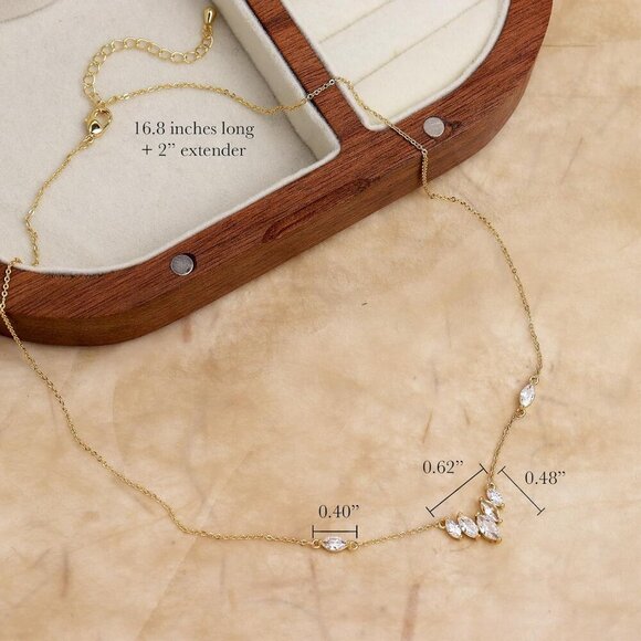 Sparkly Rhinestone Pendant Necklace for Woman, Dainty Cubic Zirconia Crystal Adj - Picture 3 of 7